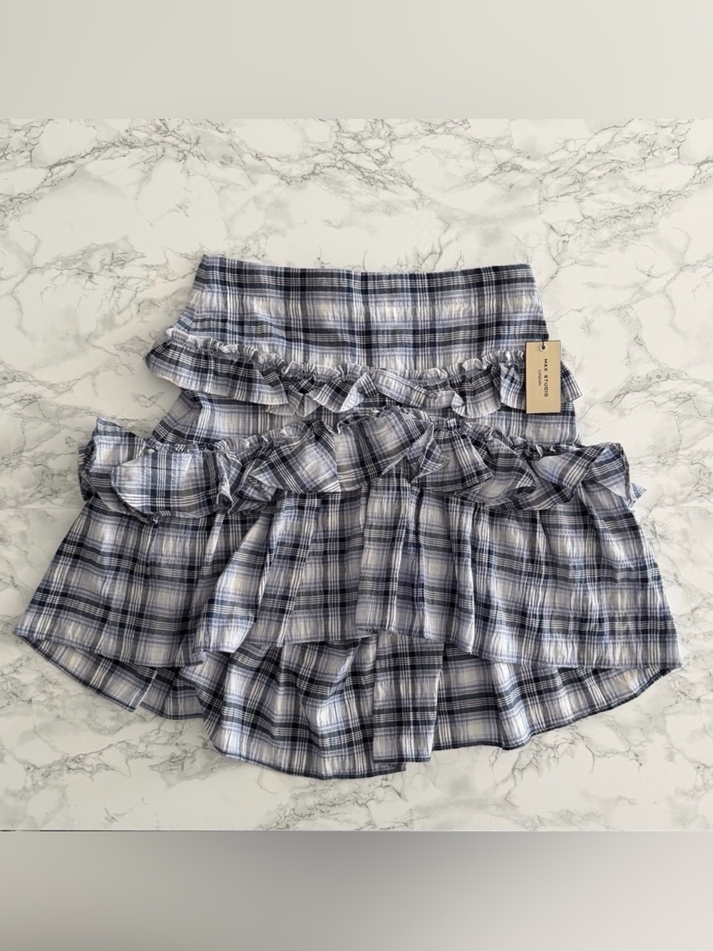 Max Studio Ruffled Plaid Skirt